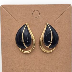 Navy & Gold Teardrop Vintage Earrings – Enamel Studs – Classic 80s/90s Style